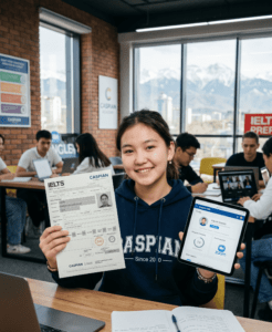 Студенты языкового центра Caspian в Алматы на занятии по подготовке к IELTS и ЕНТ.