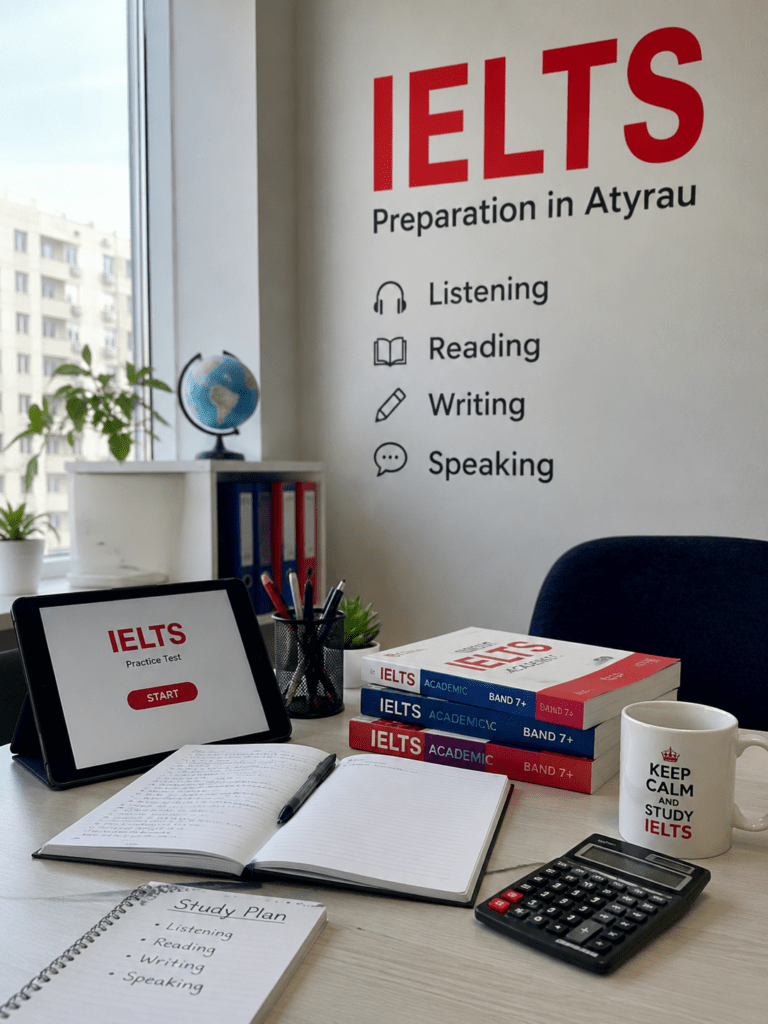 Студент готовится к экзамену IELTS в Атырау