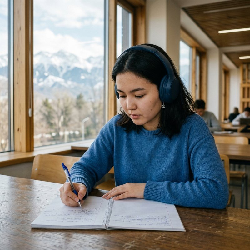 кандидат слушает аудиозапись на экзамене IELTS