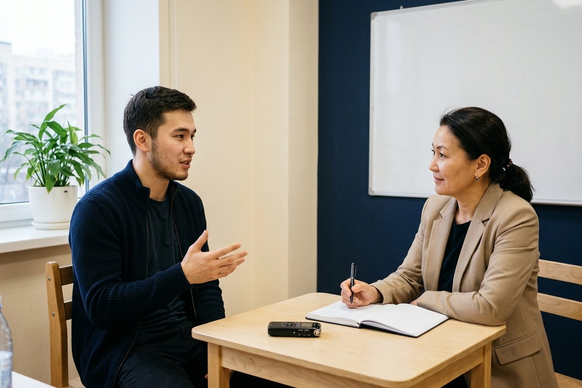 экзаменатор и кандидат на устной части IELTS