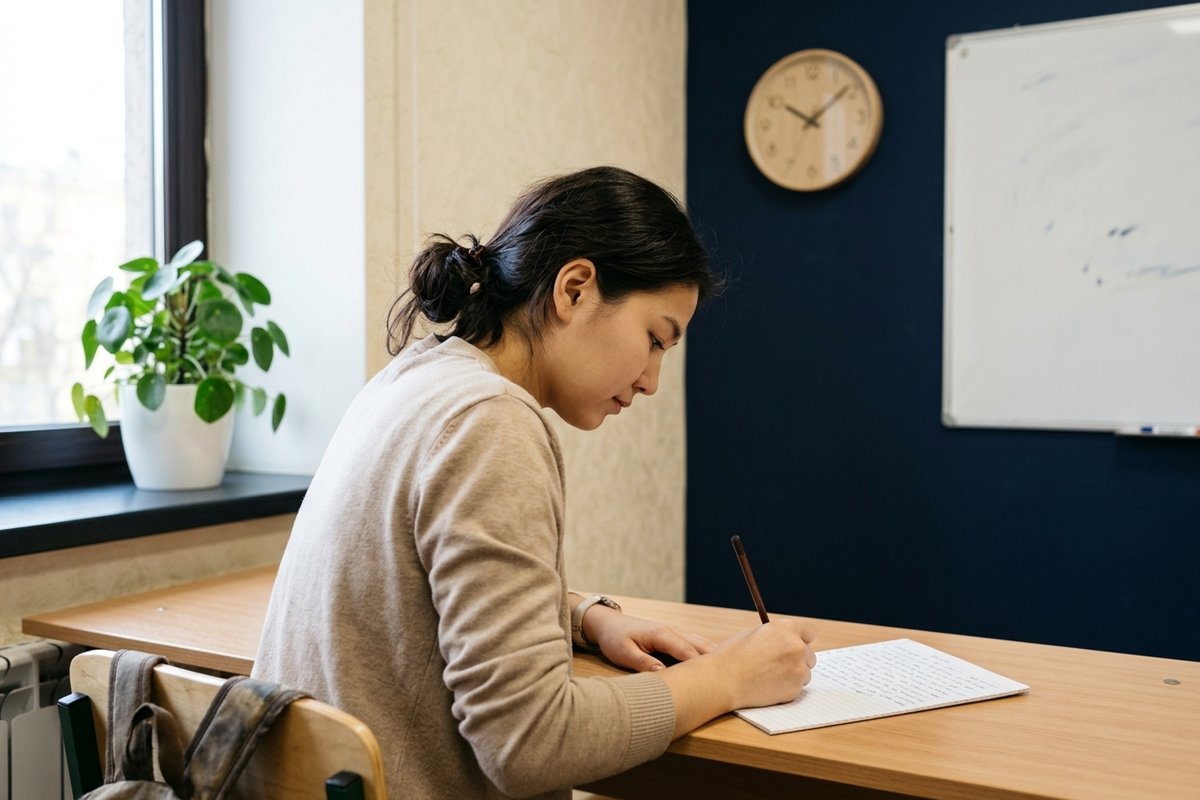 кандидат пишет эссе на экзамене IELTS